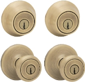 Tylo Entry Locksets with 2 Single Cylinder Deadbolts - Antique Brass
