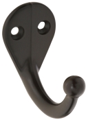 Single Clothes Hook, Oil Rubbed Bronze, 2 Pack