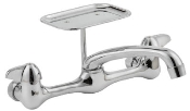 2 Handle Wall Mount Kitchen Faucet With Soap Dish, Chrome