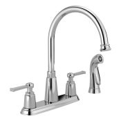 Emmett 2 Handle High Arc Kitchen Faucet With Side Sprayer, Chrome