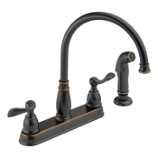 2 Handle Standard Spout Kitchen Faucet With Sprayer, Oil Rubbed Bronze