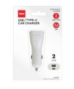 Dual Port Car Charger, Type C, White, 3.4-Amp 