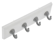 High & Might 4 Hook Key Rail White with Silver Colored Hooks