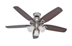Ceiling Fan with Light, 120 V, 66 W, 3-Speed, 5-Blade, 52 In